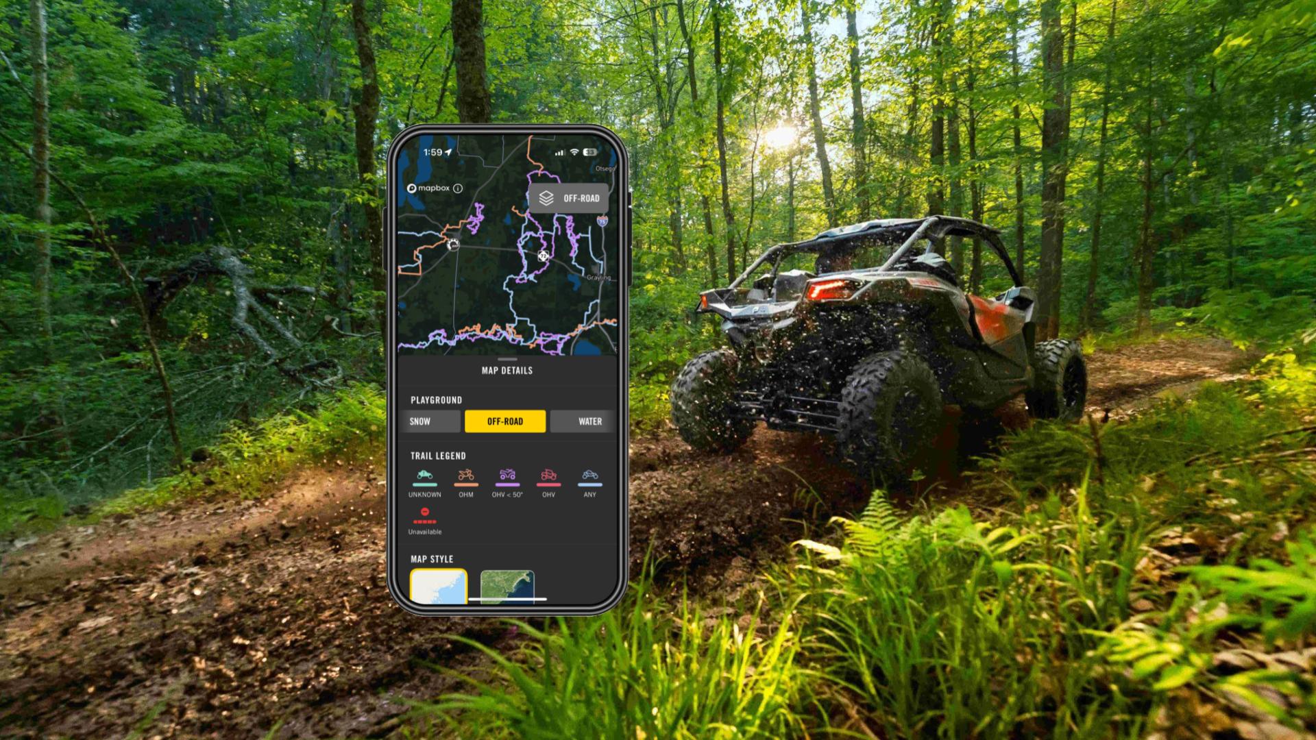 View of the BRP GO! mobile app designed for ATV and side-by-side enthusiasts.