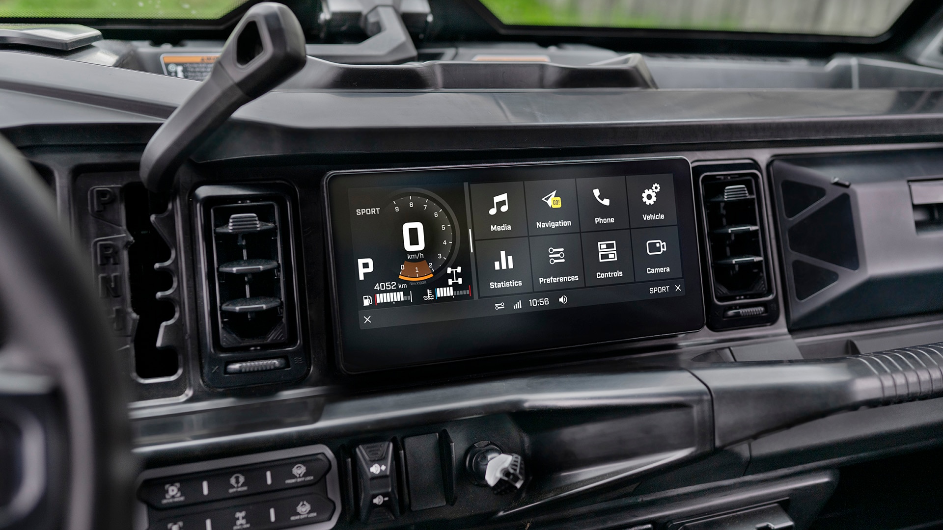 Close up view of the 10.25 inch touchscreen display on the 2026 Can-Am Defender HD11 MAX Lonestar
