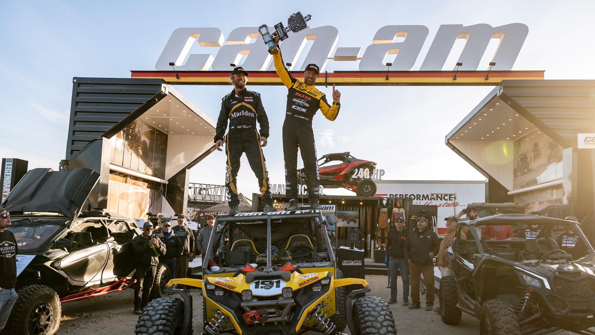 Can-Am racers celebrating a victory
